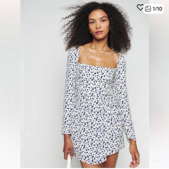 NWT Reformation Rosalie Mini White Dress Blue Floral Size 8 - Picture 7 of 13